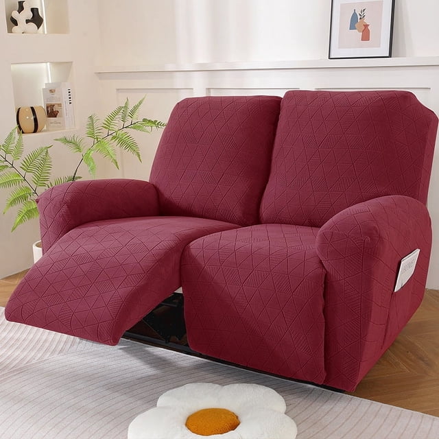 Xiao Hua Conjunto de sofá universal elástico rojo oscuro con estampado de rombos, conjunto de sillones para sala de estar, conjunto de protección para sofá de 2 plazas