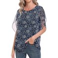 thumbnail image 6 of Aiyino Womens Ruffle 3/4 Sleeve Mesh Blouses Loose Flowy Tops Stretchy Shirts，Floral Navy Blue, 6 of 8