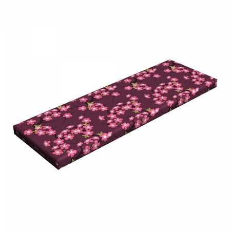 Cherry Blossom Bench Pad, April in Asia Seasonal Trees in Full Blossom Far Eastern Garden Botany, HR Foam Cushion with Decorative Fabric Cover, 45