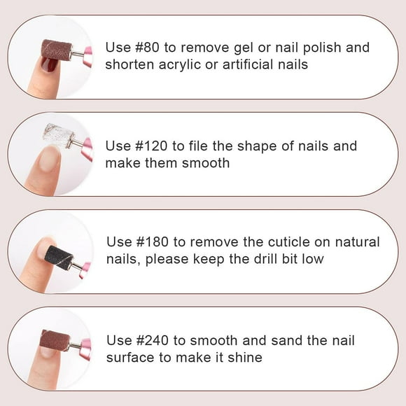 Rolybag Sanding Bands for Nail Drill Portable Nail Strap Set 3 Color Coarse Fine Grit Efile Sand Set 80#120#180#240#,2 Pieces 3/32 Inch Nail Drill Bits for Mani s and Pedi s