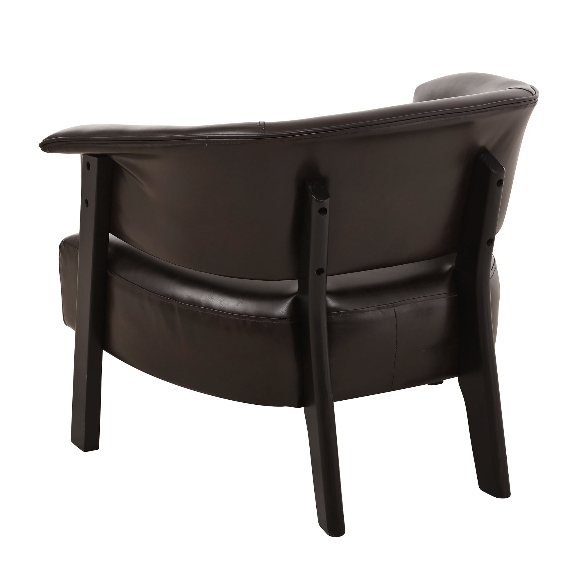 Wingback Accent Chair with Faux Leather and Wrap-Around Back, Upholstered Armchair and Reading Chair with Solid Wood Legs, Brown