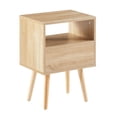 thumbnail image 6 of GZXS Boho Rattan Bedside Table with Storage Drawer & Open Shelf, 2-Tier Nightstand with Solid Wood Legs, for Bedroom, Living Room, Apartment (Natural), 6 of 9