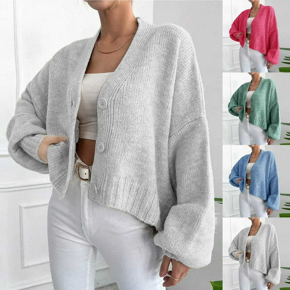 FRSASU Women's Button Down Cardigan Sweaters Fall Long Sleeve Open Front Soft Cardigan Casual Loose Knit Coat Outerwear Hot Pink