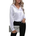 thumbnail image 3 of Satin Blouses for Women Casual Long Sleeve Button Down Shirts Dressy Business Work Tunic Top White XL, 3 of 9