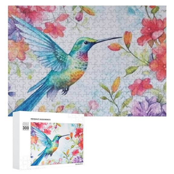 JRXY Hummingbird Flowers Bird Wooden Jigsaw Puzzle Challenging Difficult Wood Puzzle for Adults 300 PCS