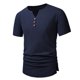 thumbnail image 1 of Playeras Y Camisas Para Hombre Camisa de manga corta de algodón y lino de primavera y verano para hombre, camisa de cuello abotonado de un solo pecho de Color sólido (Navy, L), 1 of 4