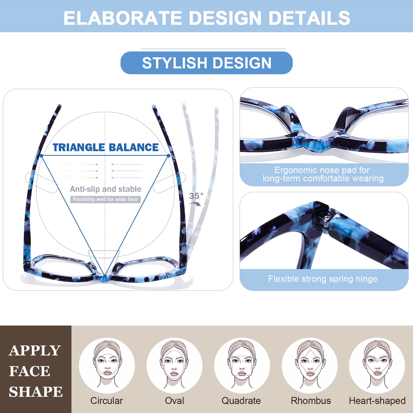 AQWANO Cat Eye Reading Glasses Women Blue Light Blocking, 2 Pack Filter UV Ray/Glare Computer Fashion Oversized Readers