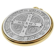 Medalla De San Benito 48mm Christian Medal Saint St Benedict Italy 2-Tone Catholic Medallion Pendant
