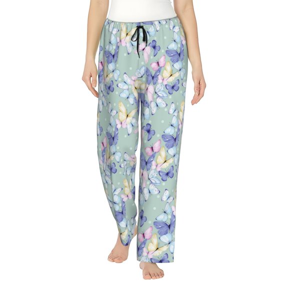 Salouo Colorful Butterfly Print Women's Pajama Pants Casual Loose Sweatpants PJs Flowy Pants Drawstring Palazzo for Women Wide Leg Pants Lounge Pajama -XX-Large