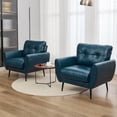 thumbnail image 3 of AODAILIHB Leather Arm Chair Set of 2, Wood Leather Armchairs Accent Chair, Blue, 3 of 9
