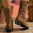 thumbnail image 3 of Womens Sparkly Rhinestones Wide Calf Cowboy Boots Winter Fall Suede Glitter Chunky Low Heel Mid Calf Cowgirl Dress Booties, 3 of 6