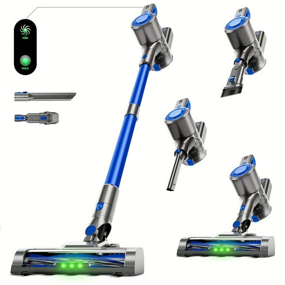 55-70KPA Lightweight Cordless Vacuum | 45Min Runtime, Removable Battery, Multi-Suction Levels, Green LED Anti-Tangle Brush | For Carpets, Pet Hair, Hardwood Floors, Car Use