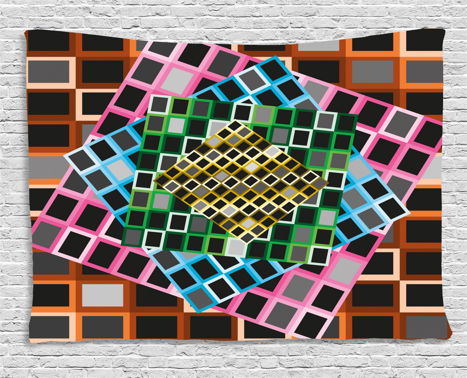 Geometric Tapestry, Colorful Squares Framework Abstract Style Modern