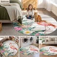 thumbnail image 5 of Pink Flamingo Round Area Rug 8Ft Washable Large Circle Rugs for Living Room Dorm, Floral Summer Botanical Watercolor Wooden Non-Slip Carpet Floor Mats Indoor Outdoor Carpet Runner Home Decor, 5 of 8