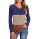 thumbnail image 2 of Guardurnaity Blusa casual delgada de manga larga con cuello en V y bloque de color para mujer Prendas para la parte del cuerpo Azul marino L Guardurnaity AP003524-18, 2 of 5
