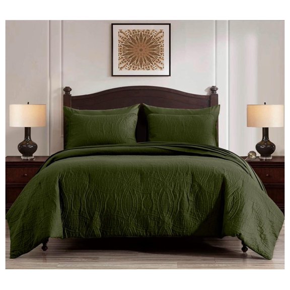 Liam Cypress Green King Size Comforter Set - 7 Pieces Coin Pattern Bed in a Bag with Comforter, Bed Sheets, Pillowcases, & Shams Bedding Set