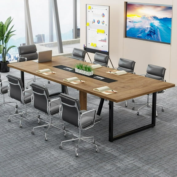 Finmind 94.49" Large Conference Table, 8FT Meeting Table for 10 People with Strong Metal Frame, Business Wooden Training Table for Office