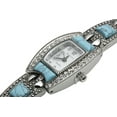 thumbnail image 2 of Blekon Brand Japanese Quartz Ladies Square Stones 21mm Case Pearl Dial Metal Link Bracelet Wristwatch (Silver Turquoise), 2 of 6