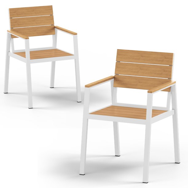 Juego de 2 sillas de comedor Oasbira HDPS para exteriores, color blanco y teca