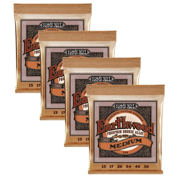 4 PACK Ernie Ball 2144 Earthwood Phosphor Bronze Alloy Med Strings (13-56)