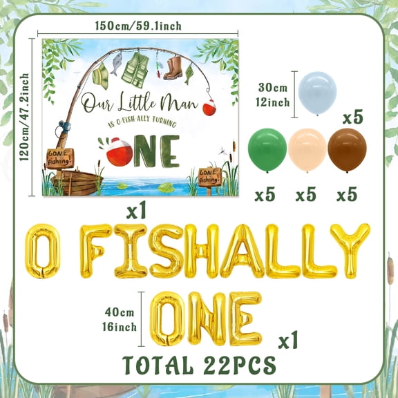 O-Fishally One Fishing Theme Backdrop Set - 1st Birthday Party Decorations All-in-One Supplies