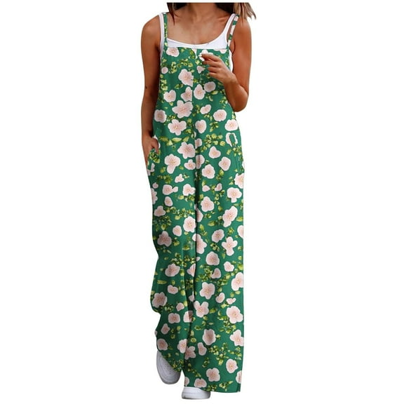 Women's Summer Boho Jumpsuits Wide Leg Overalls Casual Floral Print Baggy Rompers with Pockets Maternity Romper Multicolor S
