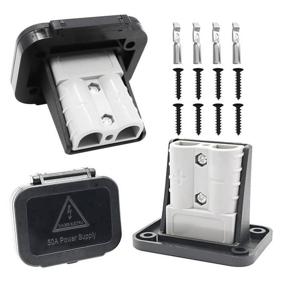 50 Amp Battery Quick Connect/Disconnect Connector Mounting Panel with Cover for Cars, Bicycles, ATV Winches, Lifts