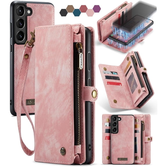 For Samsung Galaxy S23 Wallet Case,Zipper Folio Leather Case Wallet with Card Holder Strap Wristlet Detachable Magnetic Protective Back Case for Samsung Galaxy S23 5G 6.1 Inch