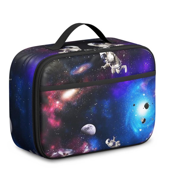 Durable Lunch Box with Playful Space and Galaxy Themes, Including Starry Night, Rocket, Planet, and Astronaut Prints – Insulated, Portable Lunch Tote for
