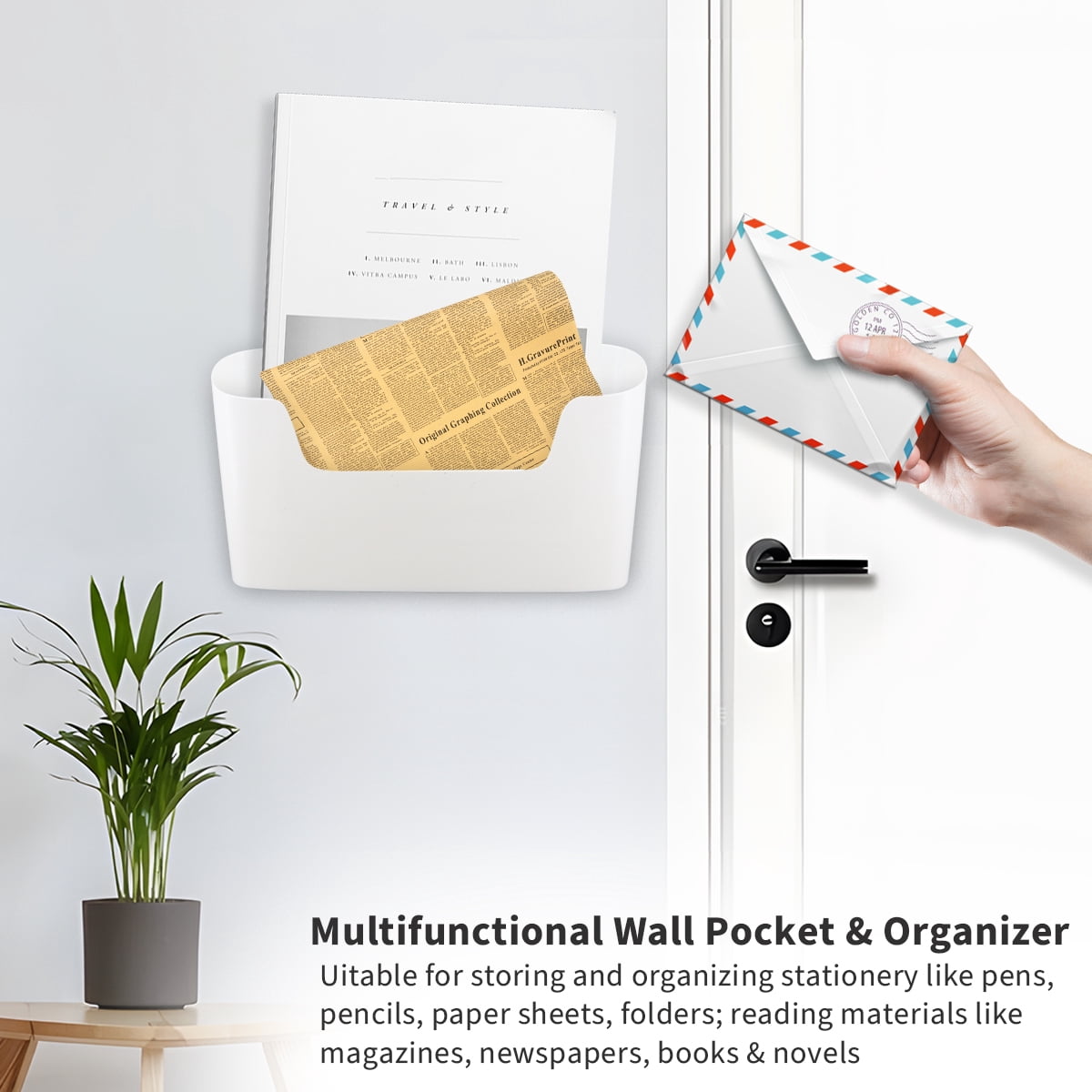 Kabuer No Drilling Acrylic File Holder Wall Organizer, Hanging Mail Organizer Document Holder, White (3 Pack)