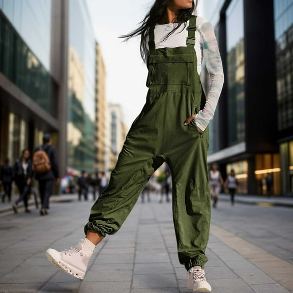 Women's Fashion Solid Work Overalls with Pockets for Casual or Wear - Stylish Jumpsuits for Every Occasion