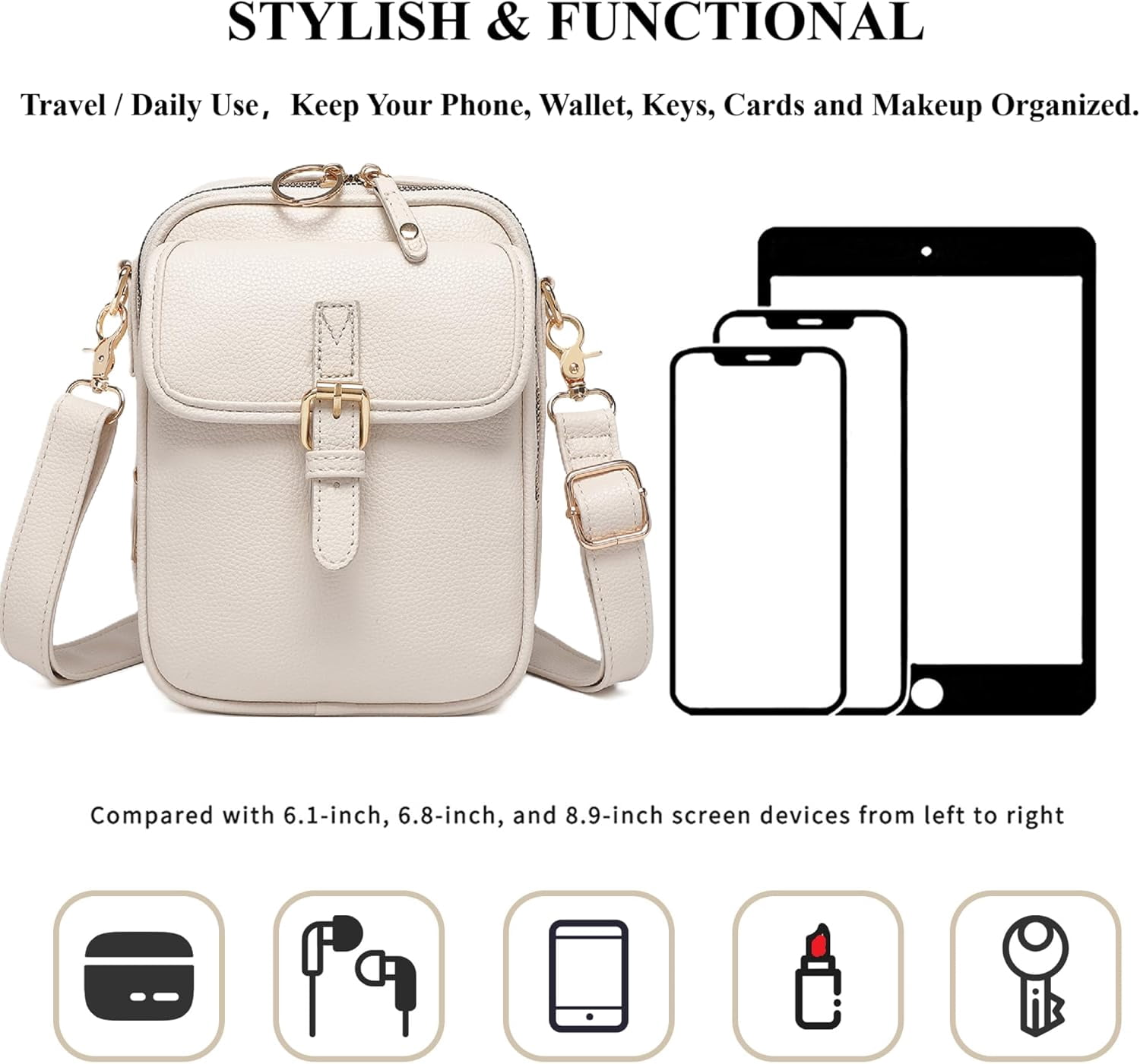 Women's Anti-Theft Crossbody Leather Bag, RFID Blocking Vintage PU Leather Travel Purse with 3 Zipper Pockets and 10 Card Slots for Daily Use