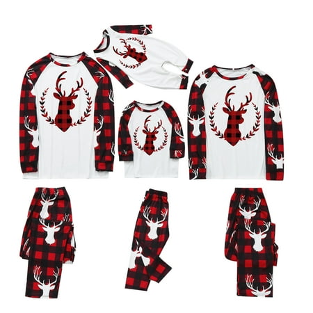 

Baikeli Matching Adult Kids Pajamas For Family Couples Babies Pjs Classic Red Plaid Elk Reindeer Print Holiday Soft Long Sleeve Tops and Pants Outfit