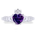 thumbnail image 2 of AFFY Heart Cut Simulated Alexandrite & Cubic Zirconia Claddagh Ring In 14k White Gold Over Sterling Silver Jewelry Gift For Her Ring Size-8.5, 2 of 6