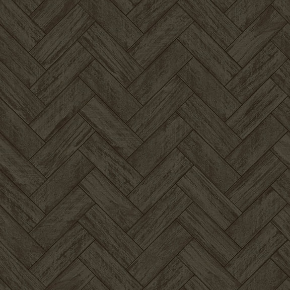 3122-10110 Kaliko Charcoal Wood Herringbone Wallpaper with Woodgrain Detailing Raised Inks in Charcoal Black Brown Colors Farmhouse Style Prepasted Acrylic Coated Paper