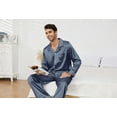 thumbnail image 4 of U2SKIIN Mens Silk Pajamas Set, Long Sleeve Satin Pajamas for Men Sleepwear Button Down Pjs Set Two-piece（Blue Grey, Large）, 4 of 4