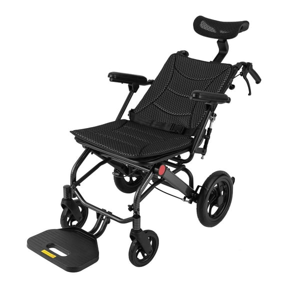 Foldable Reclining Wheelchairs with Headrest, Travel Transport Wheelchair for Adults and Seniors Support 286.6lbs, Aluminum Reclining Travel Wheelchair with Adjustable Backrest