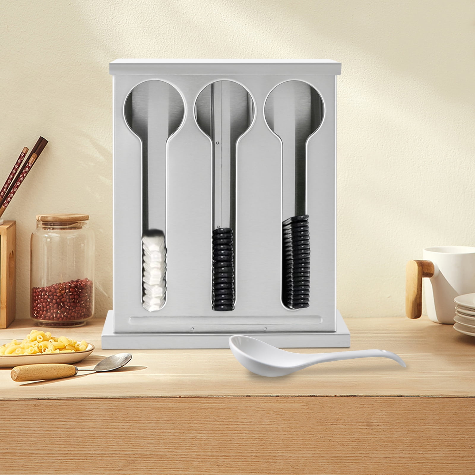 3 Compartment Utensil Dispenser Stainless Caddy Cutlery Organizer, Flatware Holder Silverware Organizer, Forks Spoons Knives Dispenser for Restaurant Party Buffet Dinner Table Kitchen Countertop