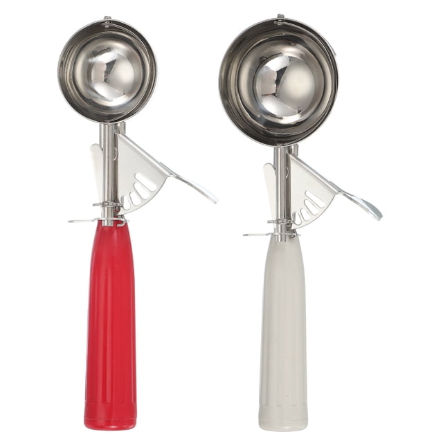 Uxcell 2 Pcs Cookie Scoops, Ice Cream Scoop with Trigger for Baking Cookie Dough Rice Pudding Kitchen Gadget, Red, Beige