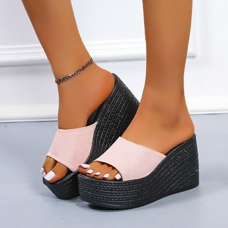 

Hvyesh Platform Sandals for Women Dressy Summer Matsu Heel Thick Sole Slope Heel Shoes Breathable Slip-on Beach Sandals Size 9.5