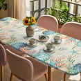 thumbnail image 3 of Beach Coastal Table Cloths for 8 Foot Rectangle Tables, Summer Coral Starfish Nautical Ocean Vintage Patio Waterproof Elastic Fitted Tablecloths, Washable Rectangular Table Cover for Camping, 3 of 8