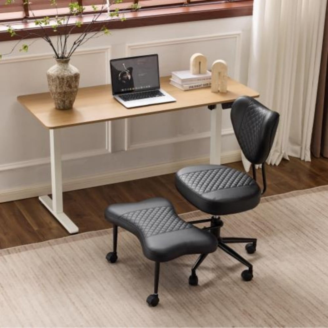Meditation Chair, Ergonomic Cross Legged Office Chair with Lumbar Support, Height Adjustable Seat Cushion, 360° Swivel Casters, Black