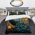 thumbnail image 2 of Designart "Blue Gold Emerald Peacock Drips" Animals Bedding Covert Set - Peacock Teal Children's Art Bed Set With 2 Shams, 2 of 6