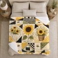 thumbnail image 5 of Rustic Sunflower Bumblebee Patchwork Farmhouse, Cozy Friendship Quote Scene, Warm Flannel Blanket for Ranch House and Living Room, Art Lovers Thanksgiving Gift, Artistic Home Decor, 5 of 9