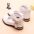 thumbnail image 6 of GiLiling Girls Mary Jane Dress Shoes, Lace Pearl Ankle Cuff, Bowknot with Pearl Rhinestone Tassel Detail, Rear Zipper Low Heel Princess Flats for Party Wedding (White, 10.5-11 Years), 6 of 7