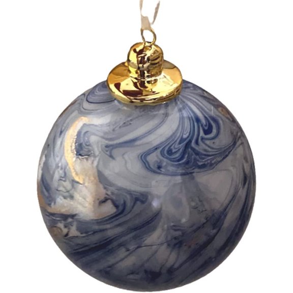 Hand-Blown Bauble Porcelain Blue Gold Grey Marble Hanging Ornament