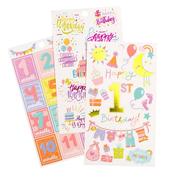 Recollections Baby Girl Birthday Sticker Book, 12 Pack