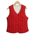 thumbnail image 5 of VNKIDY Women's Outerwear Vests Winter Warm Plush Interior Cotton Padded Vest Solid Color Sleeveless Button Down V Neck Waistcoat For Layering Cold Weather Soft Outerwear, 5 of 5