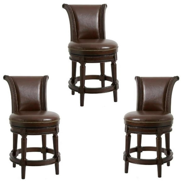 Home Square 3 Piece Upholstered Swivel Hardwood Barstool Set in Walnut