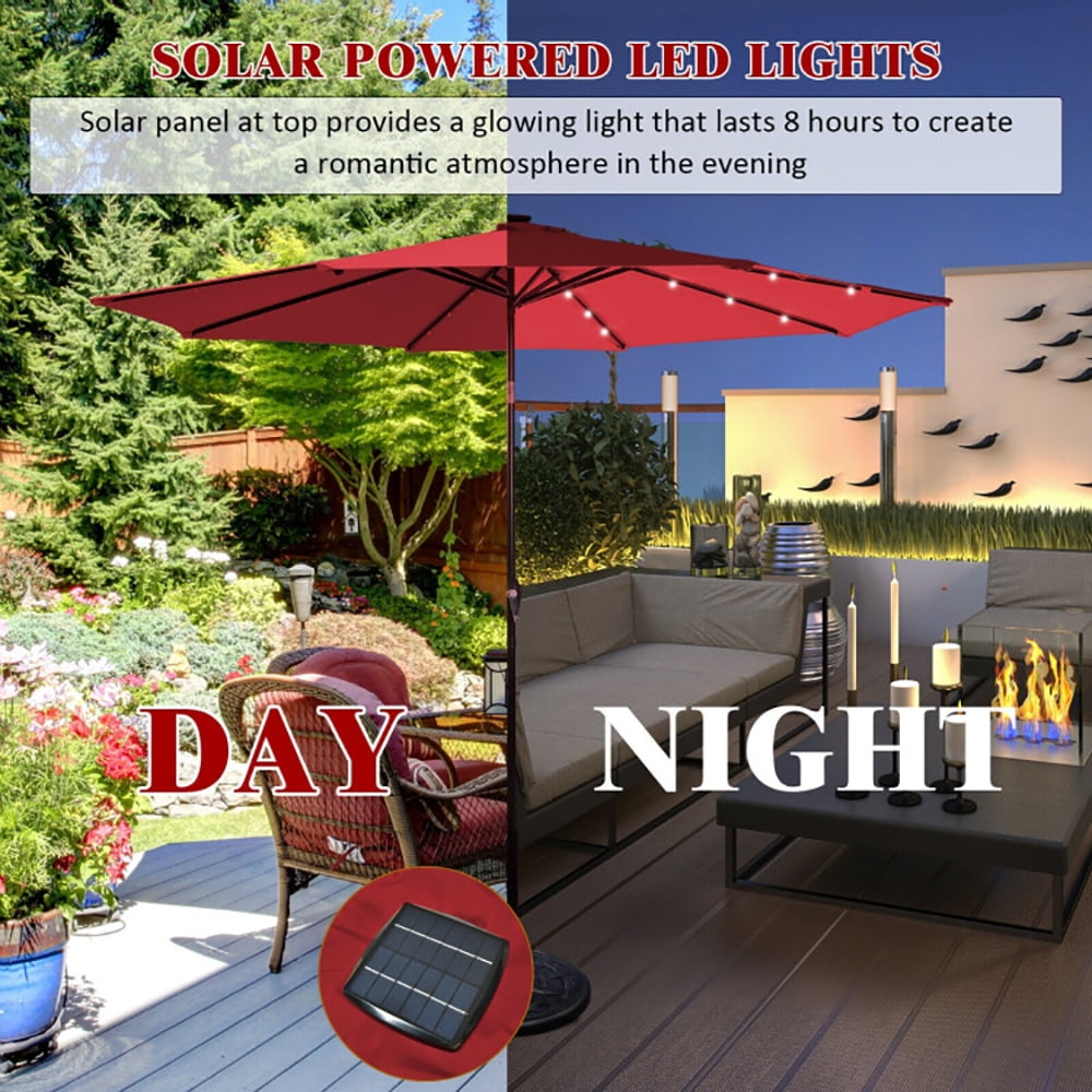 Aimee Lii 10' Solar LED Lighted Patio Market Umbrella Shade Tilt Adjustment Crank, Table Umbrella Outdoor for Patio, Pool, Beach, Red Aimee Lii 10' Solar LED Lighted Patio Market Umbrella Shade Tilt Adjustment Crank, Table Umbrella Outdoor for Patio, Pool, Beach, Red